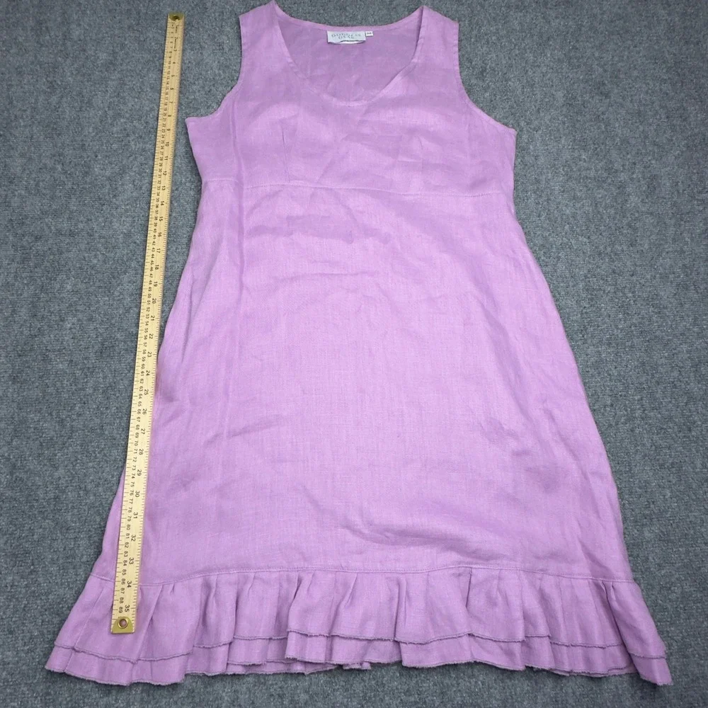 Goddess Gear Dress Womens M Purple Organic Linen Ruffle Shift Minimalist Coastal - Picture 6 of 6